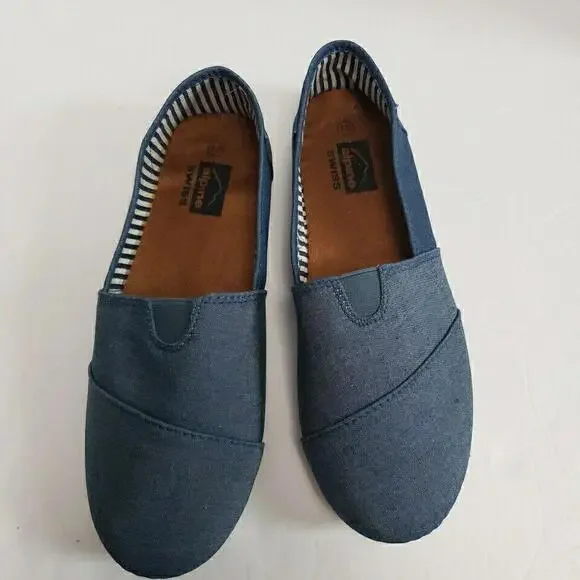 Alpine Swiss Slip On Flat Shoes Canvas Denim Blue Comfort Womens 10 - Picture 5 of 7